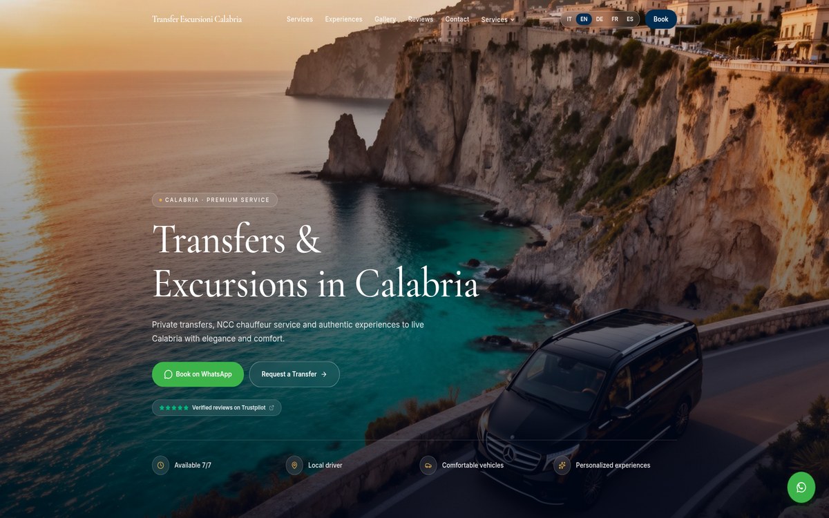 Sito web Calabrian Dreams — servizio transfer e NCC in Calabria