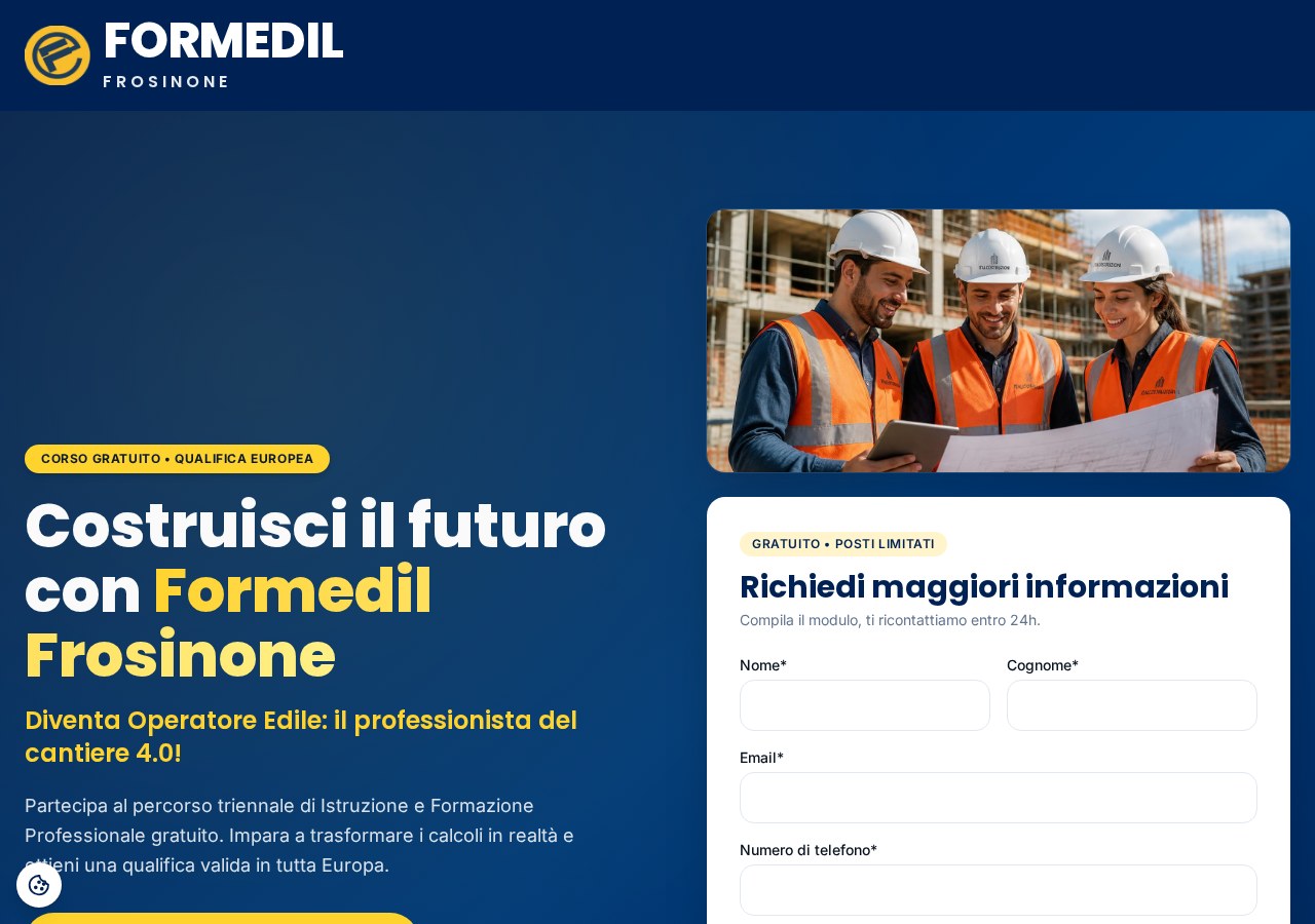 Sito web Formedil Frosinone — corso gratuito per Operatore Edile